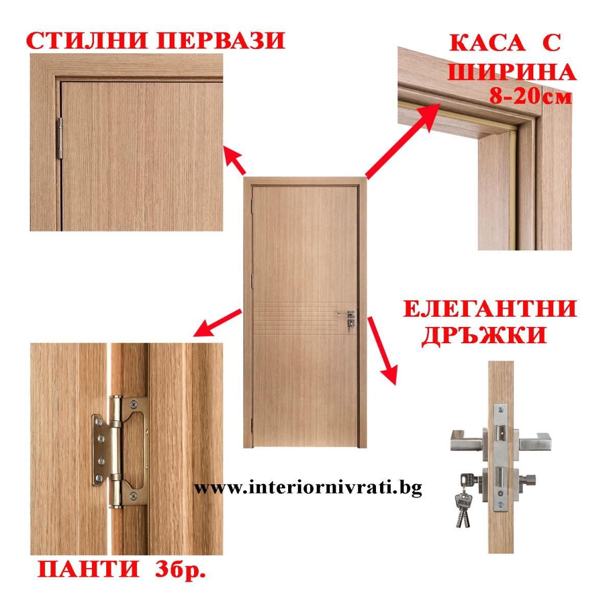 ИНТЕРИОРНА ВРАТА, ЗЛАТЕН ДЪБ, МДФ, ПЪЛЕН КОМПЛЕКТ – 201см х 70см