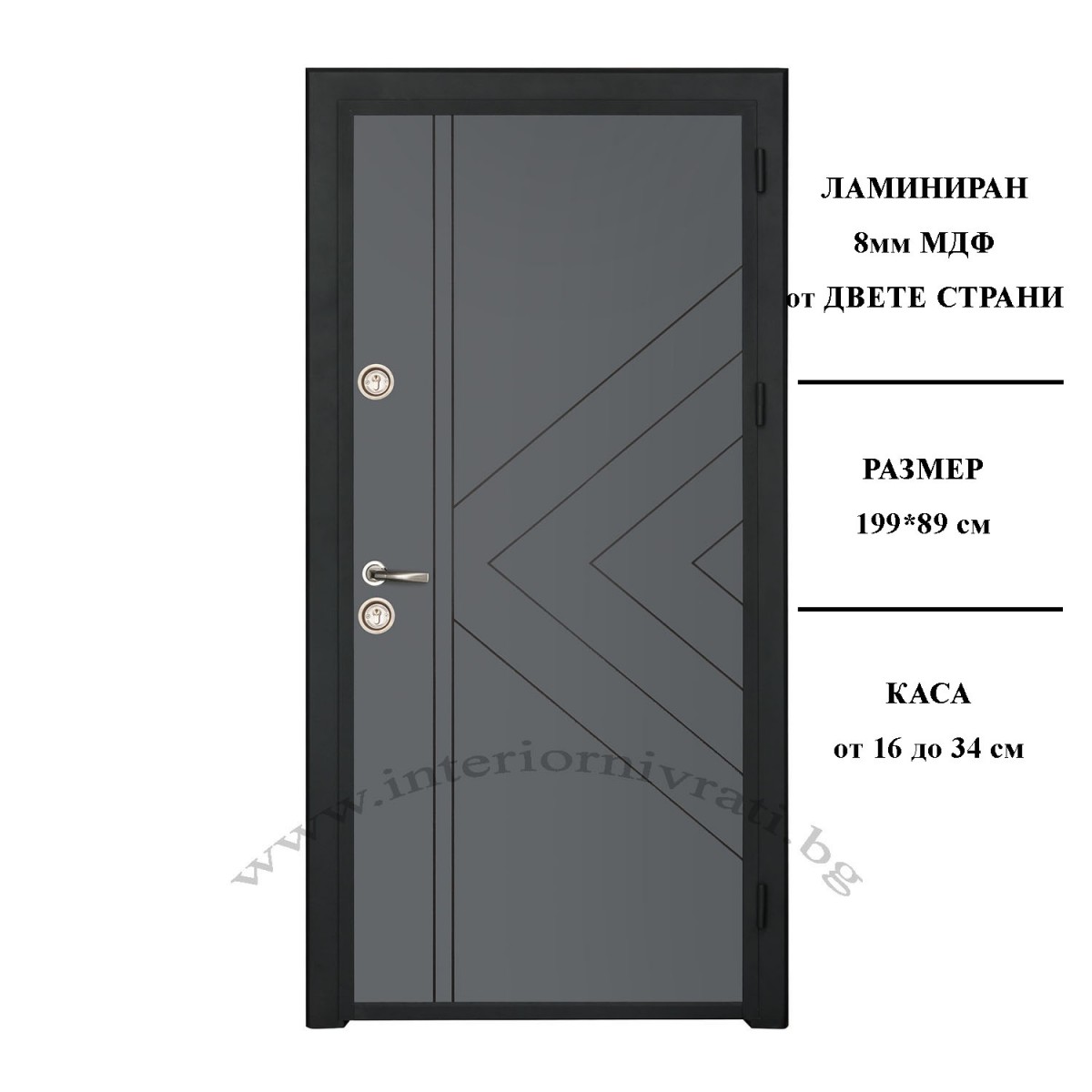 СИВА ВХОДНА ВРАТА с MDF АНТРАЦИТ 199 x 89 см – ПЪЛЕН КОМПЛЕКТ