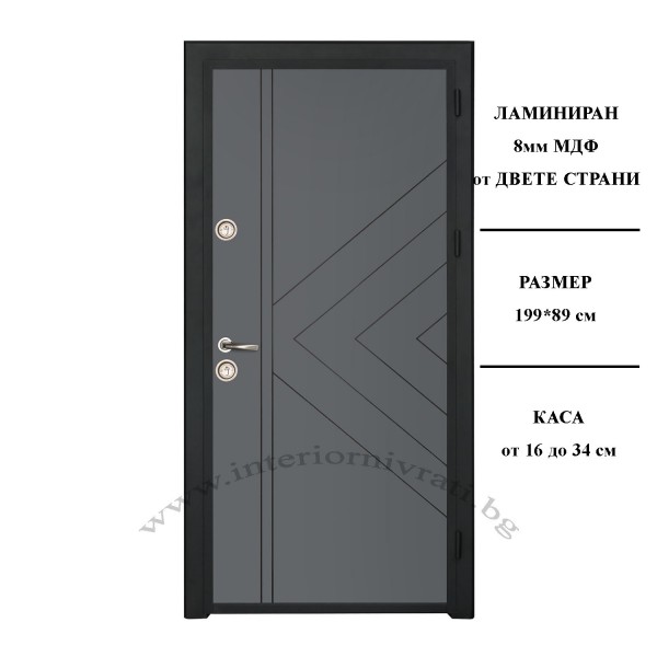 СИВА ВХОДНА ВРАТА с MDF АНТРАЦИТ 199 x 89 см – ПЪЛЕН КОМПЛЕКТ