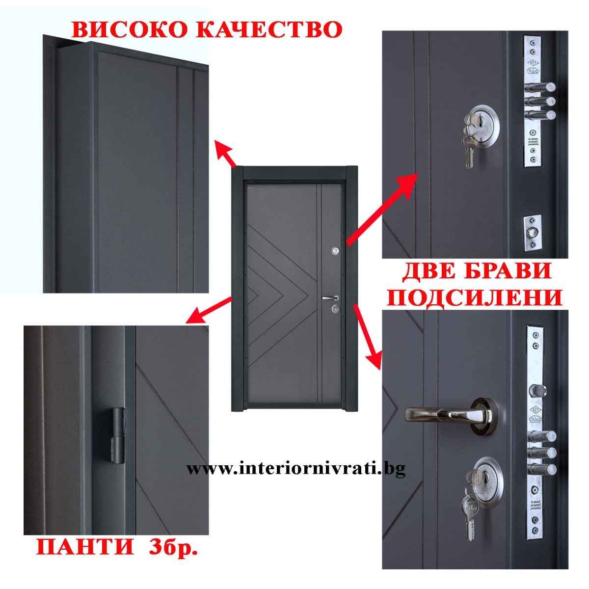 СИВА ВХОДНА ВРАТА с MDF АНТРАЦИТ 199 x 89 см – ПЪЛЕН КОМПЛЕКТ