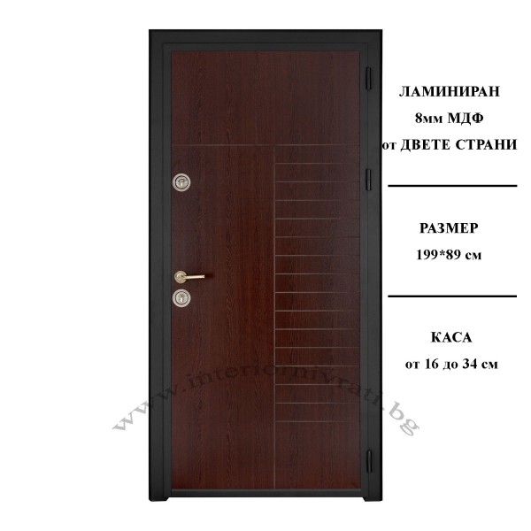 ВХОДНА ВРАТА с MDF цвят ВЕНГЕ 199 x 89 см – ПЪЛЕН КОМПЛЕКТ